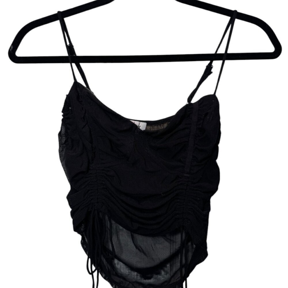 Princess Polly Black Ruched Mesh Crop Top - Size 4